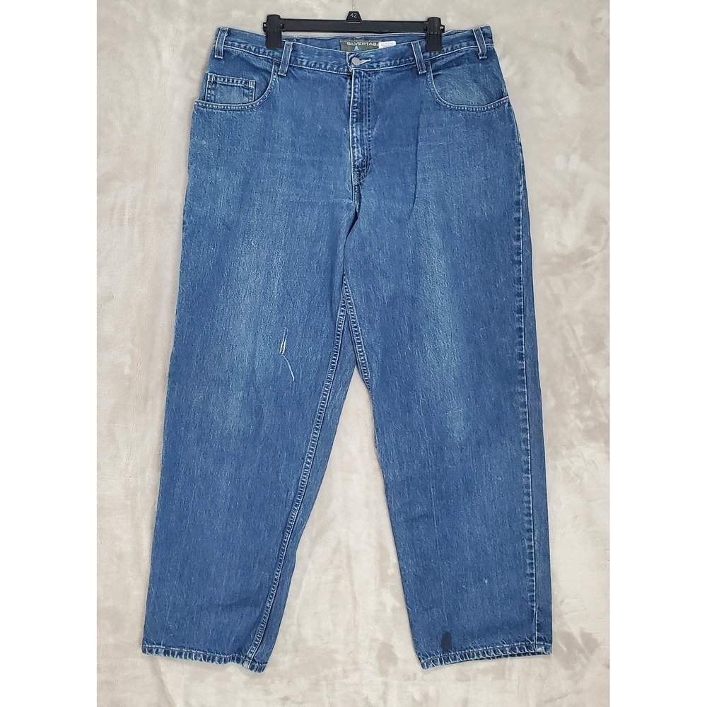 Vintage Levis Silver Tab Jeans Mens 38x34 Baggy Fit Blue Wide Leg Skater FLAWS
